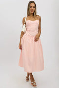 Pink Midi Dress Drop Waist