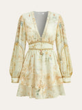 Semi-Sheer Chiffon Floral Printed Ruffled Mini Dress