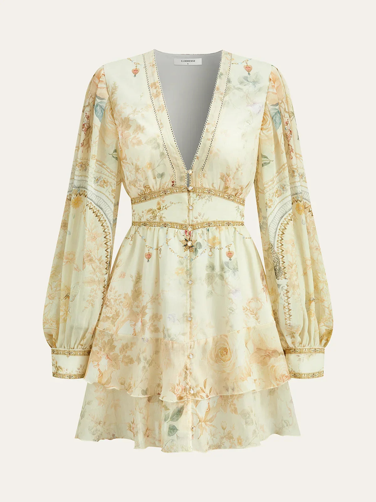 Semi-Sheer Chiffon Floral Printed Ruffled Mini Dress