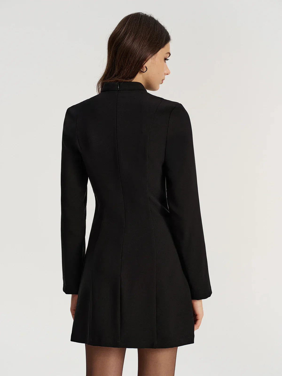 Contrast Bow Slit Mock Neck Mini Dress