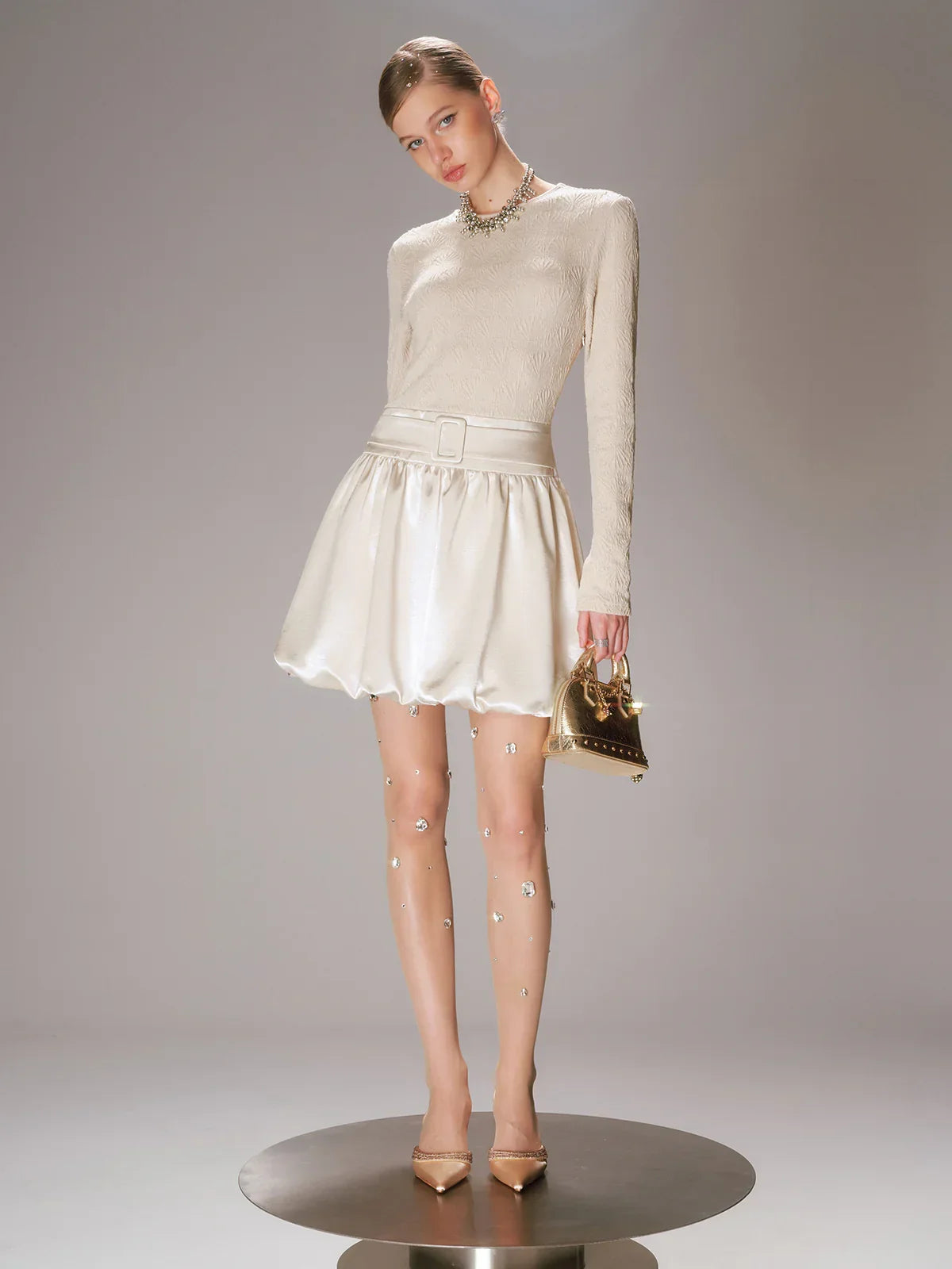Satin Effect Panel Textured Mini Dress