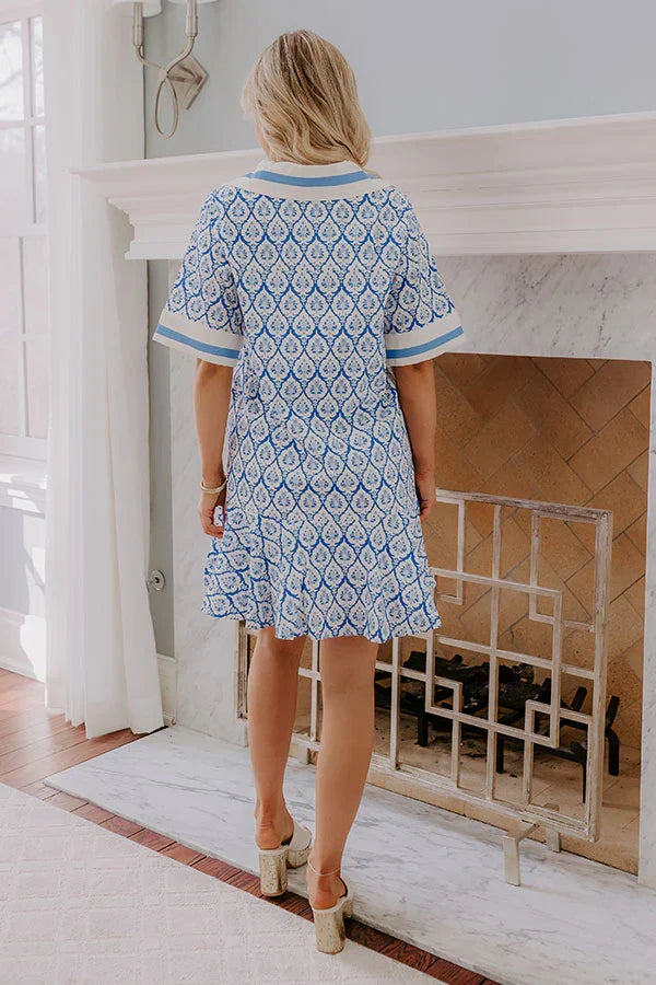 French Market Promenade Mini Dress in Blue
