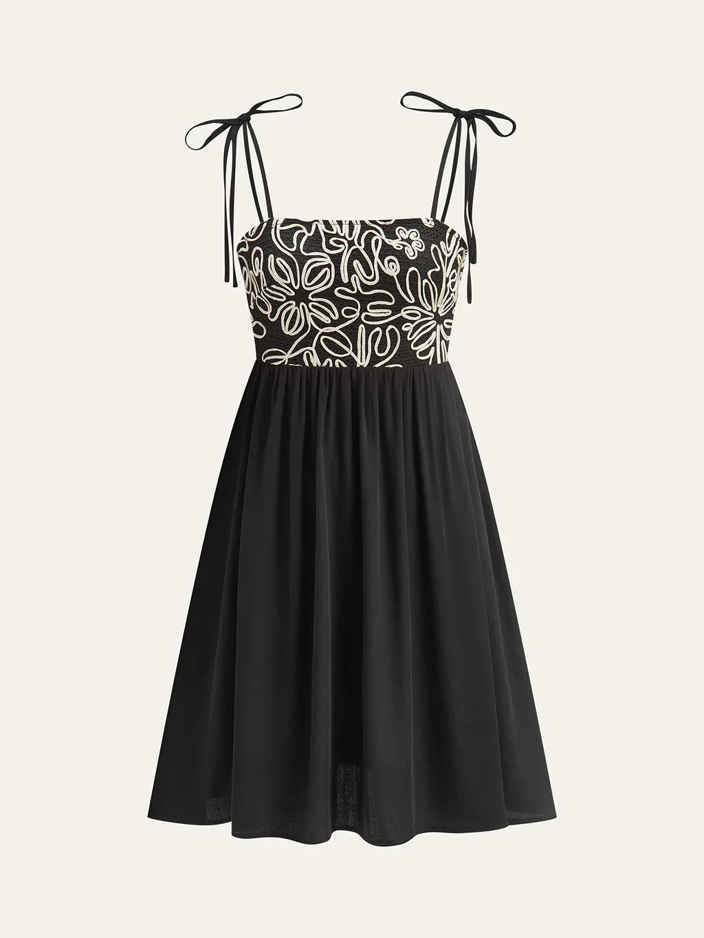 Embroidered Midi Dress with Tie-Up Straps