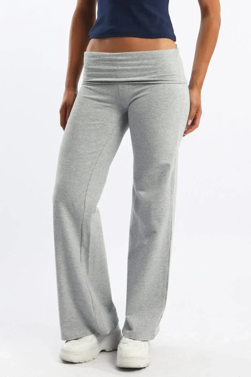 Grey Wide Leg Pants Folded Waist Jersey