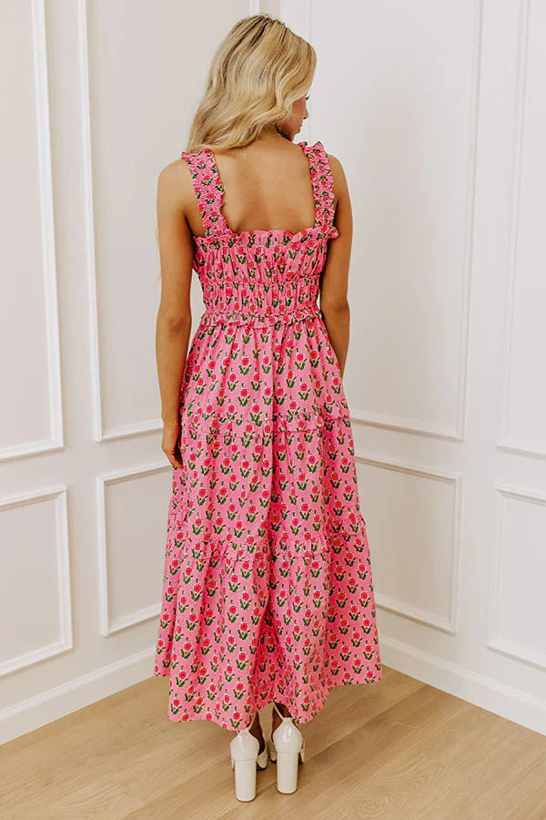 Southern Charm Floral Midi Dress in Pink