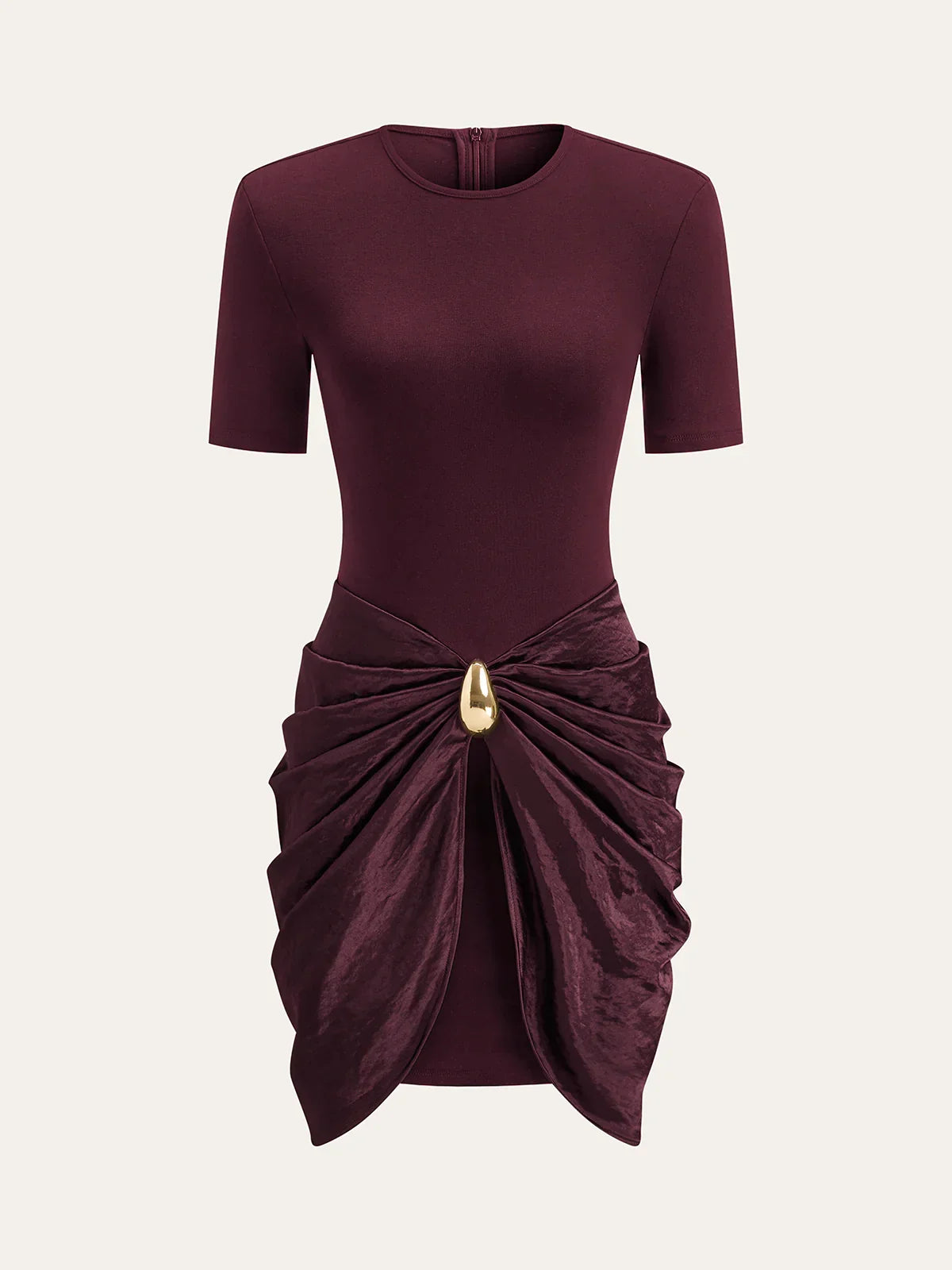 Short Sleeve Ruched Metal Buckle Dress