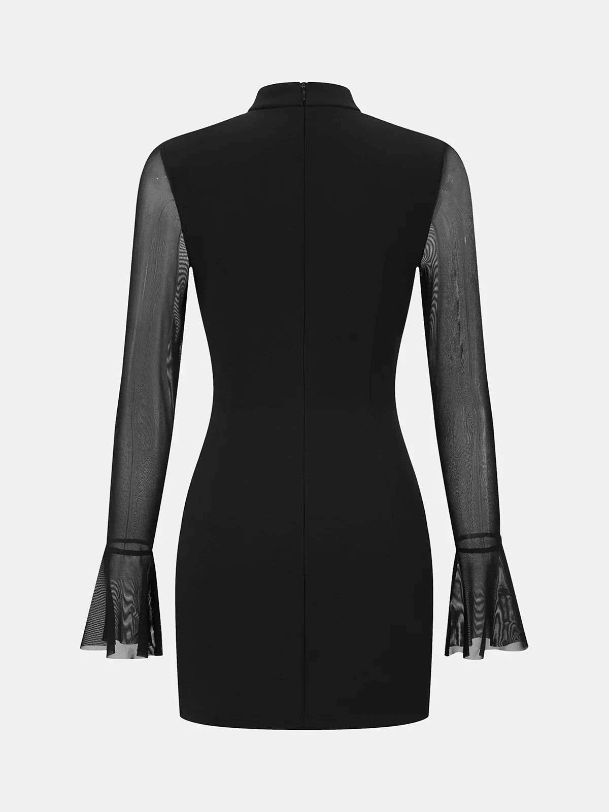 Sheer-Sleeve Flared-Cuff Mini Dress