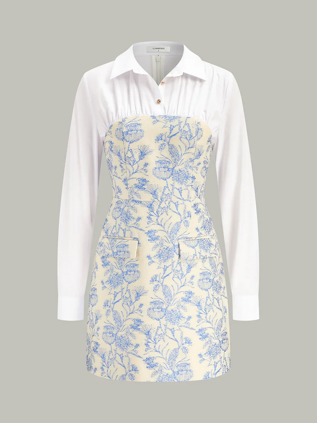 Shirt Collar Floral Jacquard Mini Dress