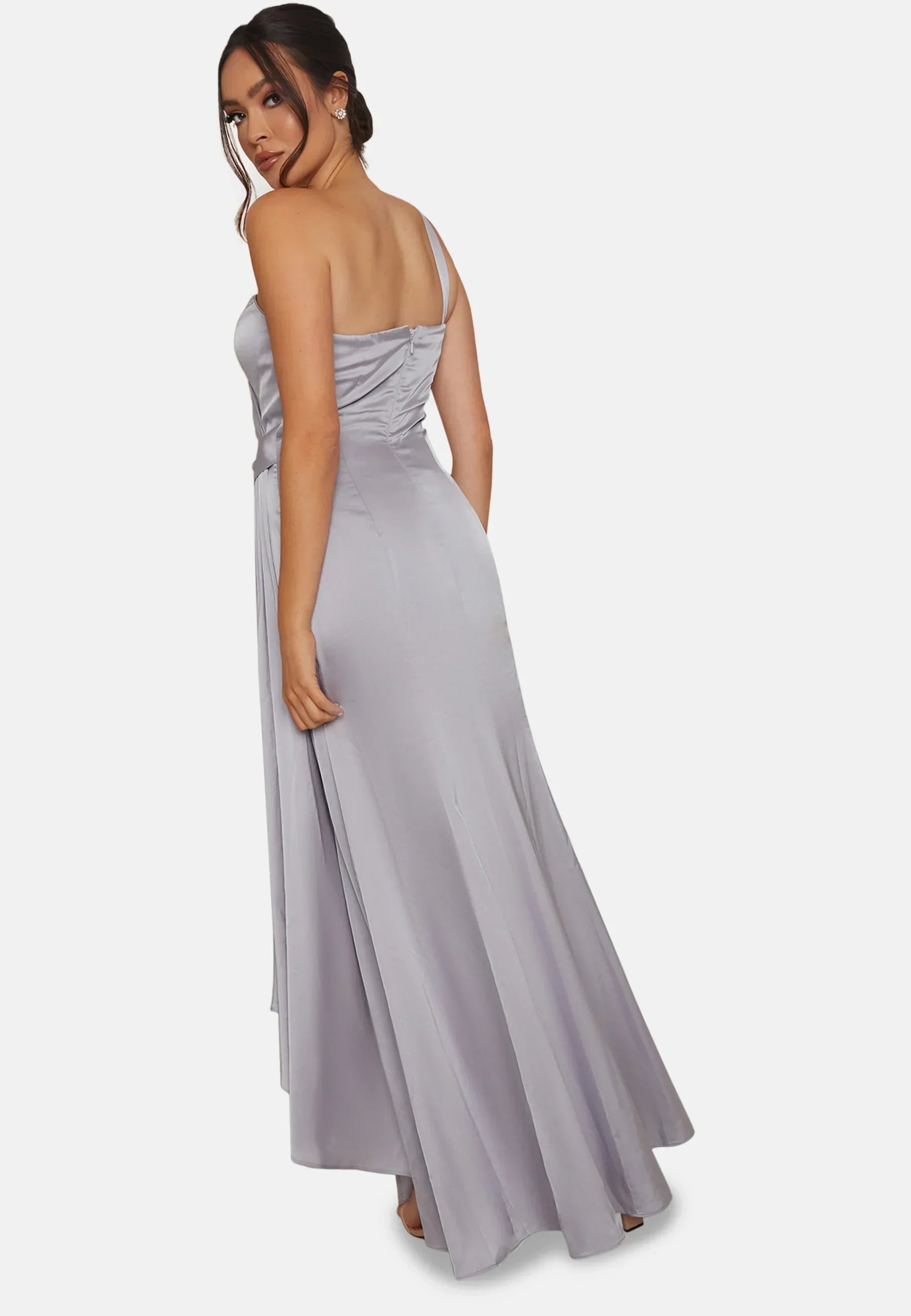 One Shoulder Satin Finish Maxi Dress in Blue
