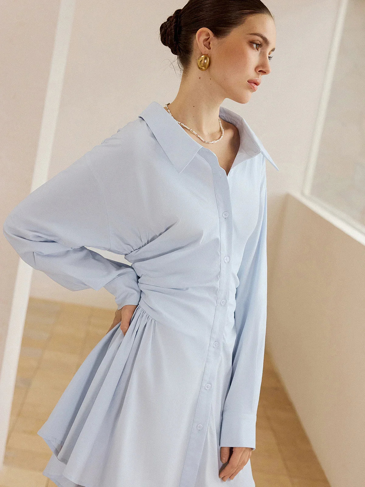 Pleated Shirt Mini Dress