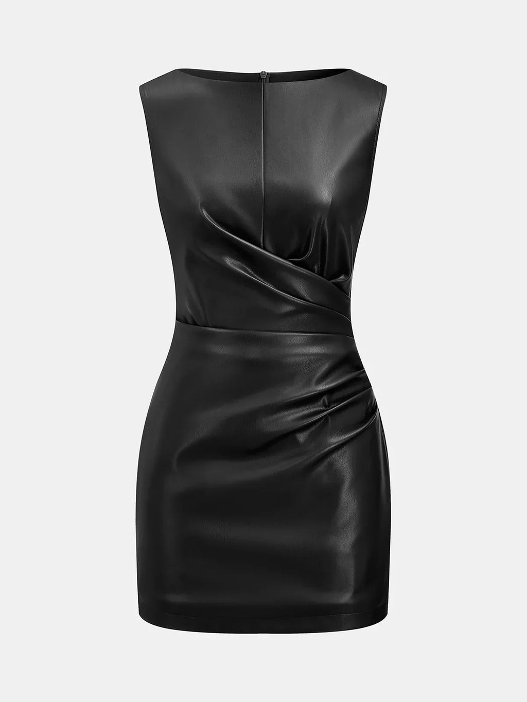 Faux Leather Waist Ruched Dress