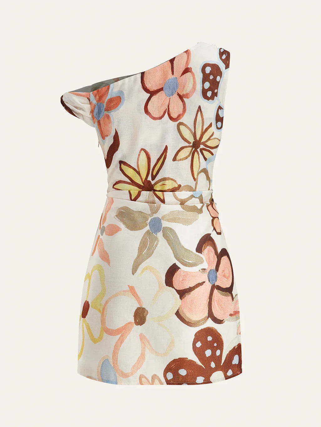 Asymmetric Neck Belted Print Dress