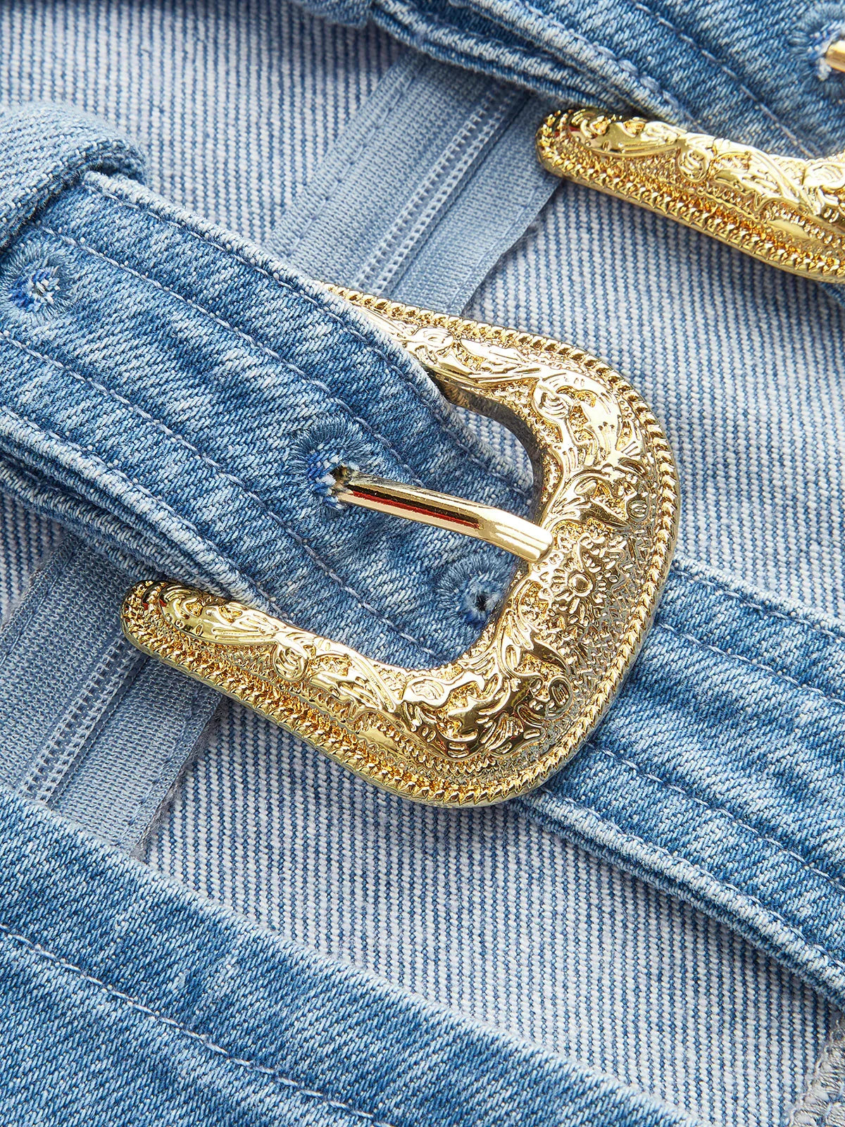 Halter Neck Buckle Detail Denim Dress