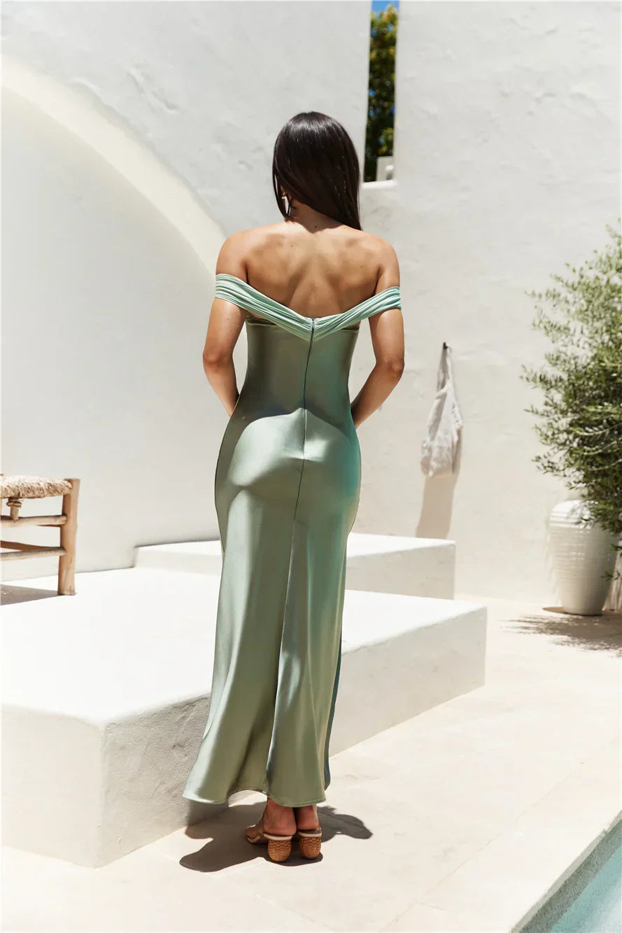 Dreamers Delight Off The Shoulder Maxi Dress Green