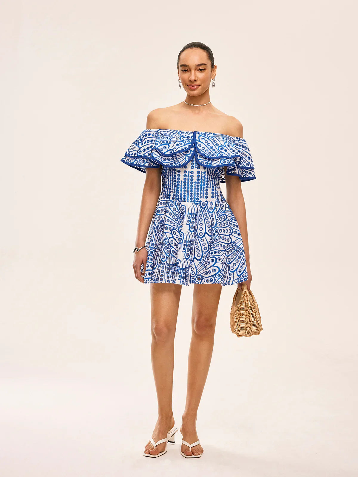 Semi-Sheer Off-Shoulder Ruffled Dress
