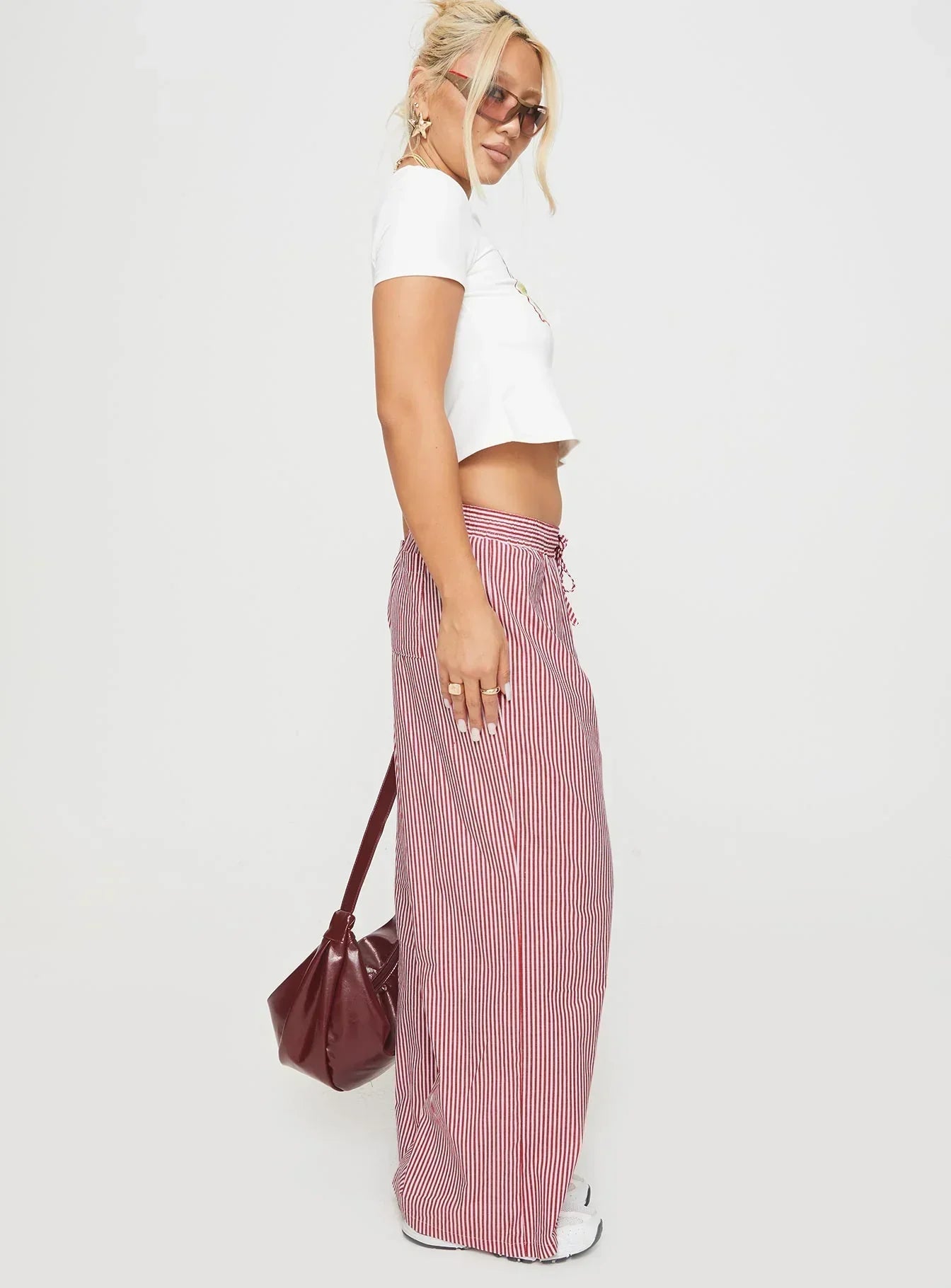 Holiday Tie Front Pants Red/White Stripe