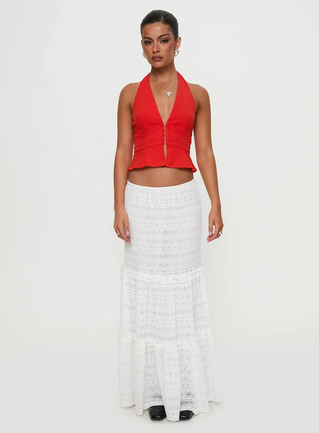 Buttacupe Lace Maxi Skirt White