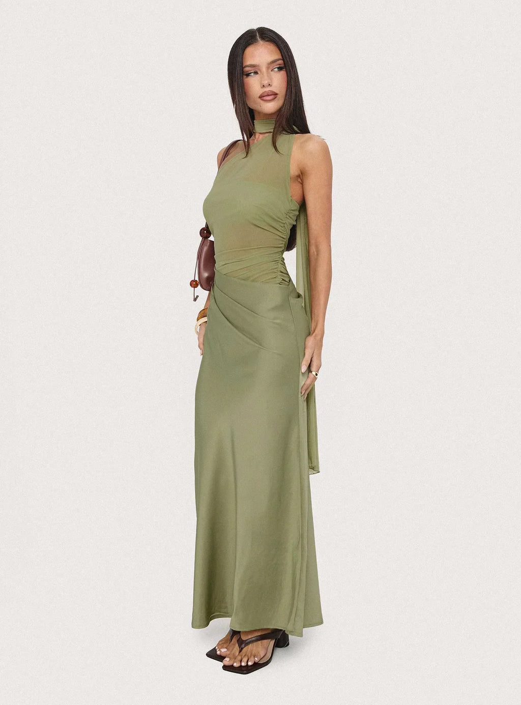 Indiara Halter Mesh Maxi Dress Green
