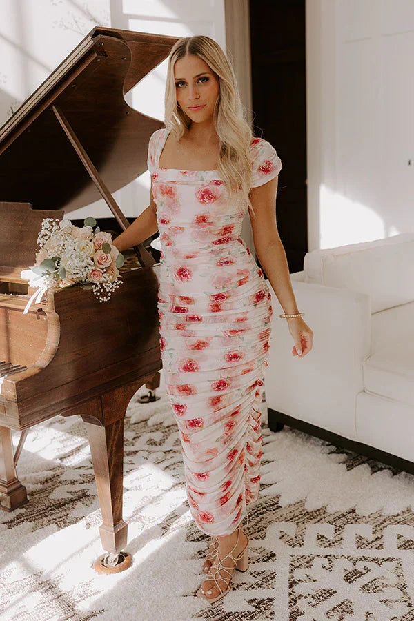 Lost In Love Floral Ruched Midi Dress