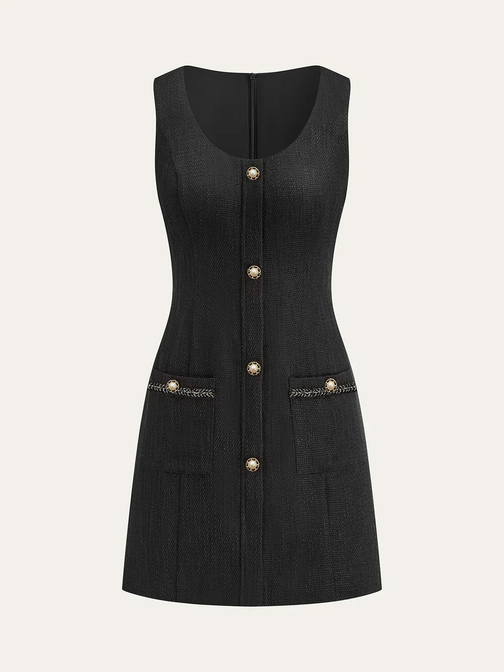 Tweed Sleeveless Button Mini Dress