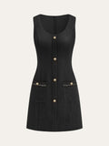 Tweed Sleeveless Button Mini Dress