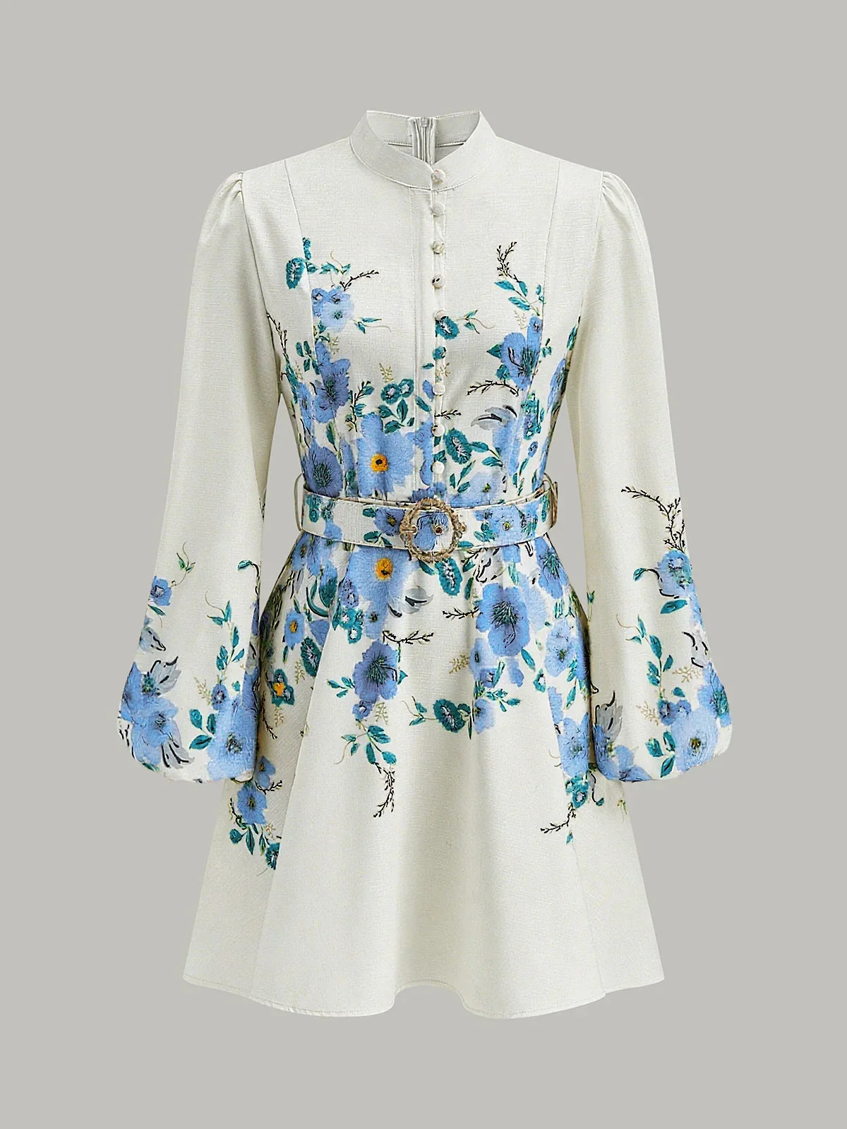 Floral Print Button Detail Dress With Belt
