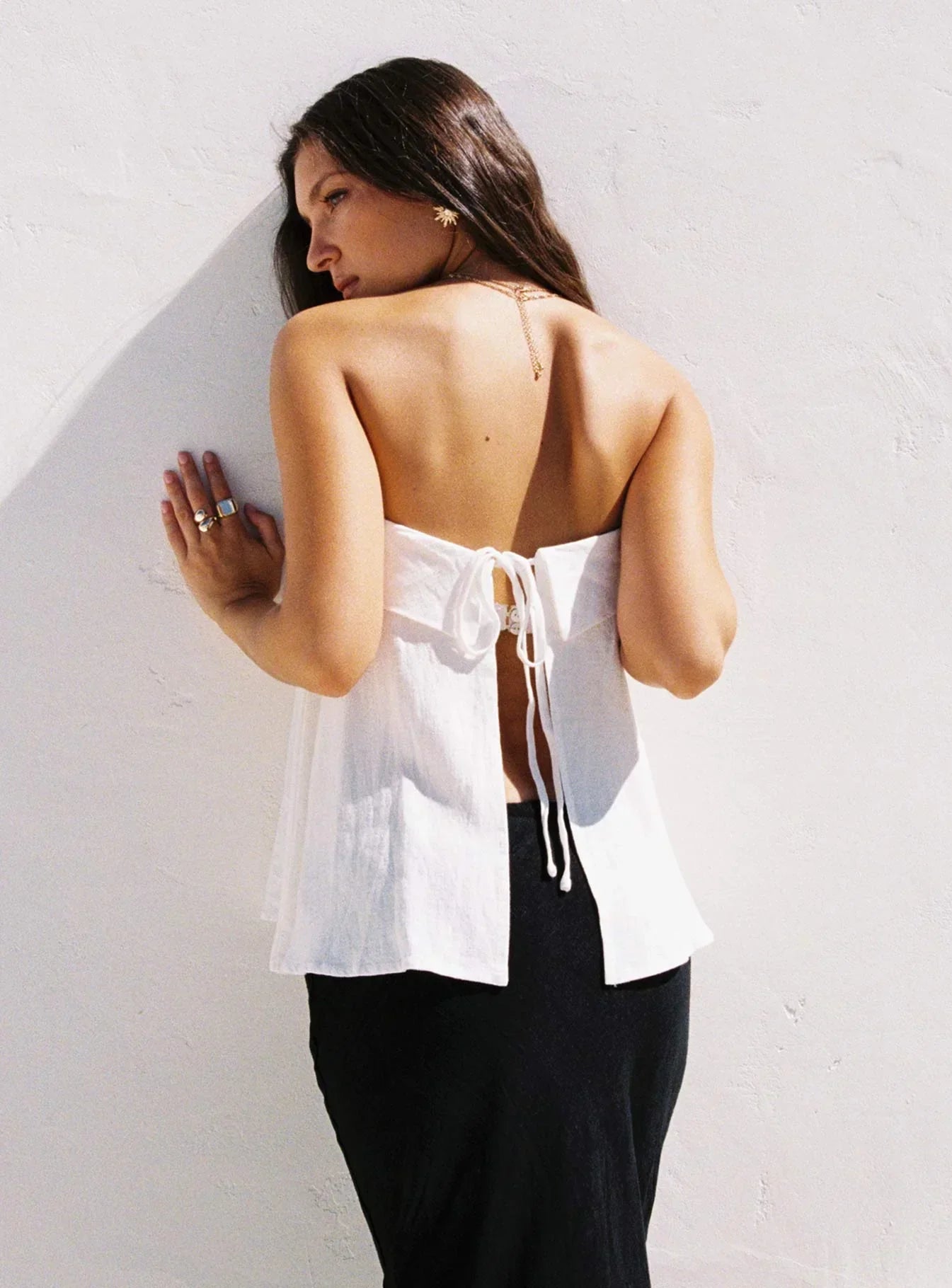 Ethel Strapless Linen Top White