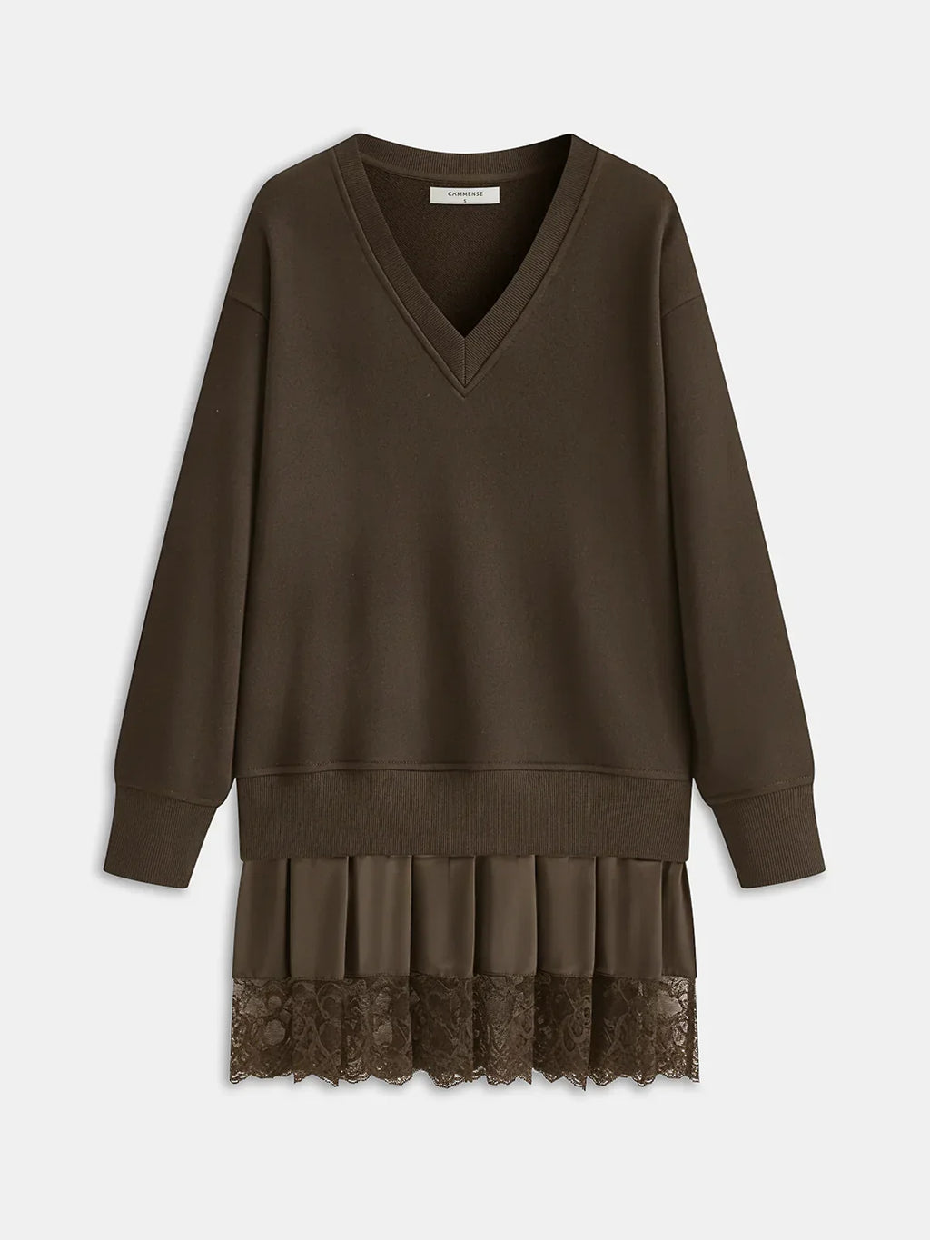 Pleated Hem Lace-Trimmed Sweatshirt Dress