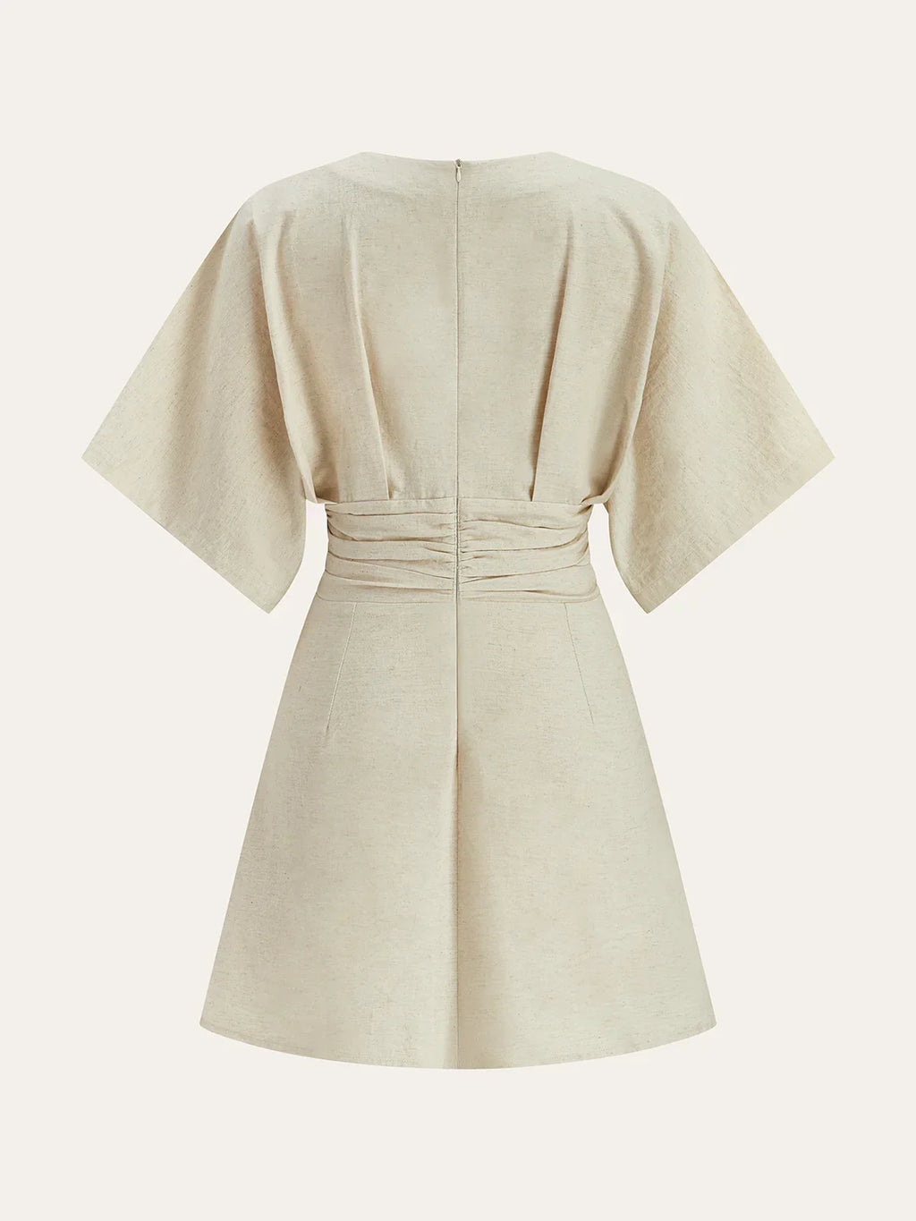 Cotton & Linen Ruched Button Detail Mini Dress