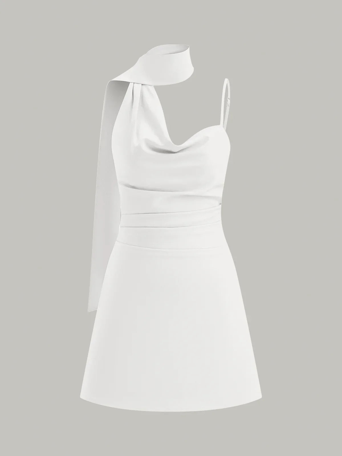 Cowl Neck Mini Dress with Asymmetric Sash Detail