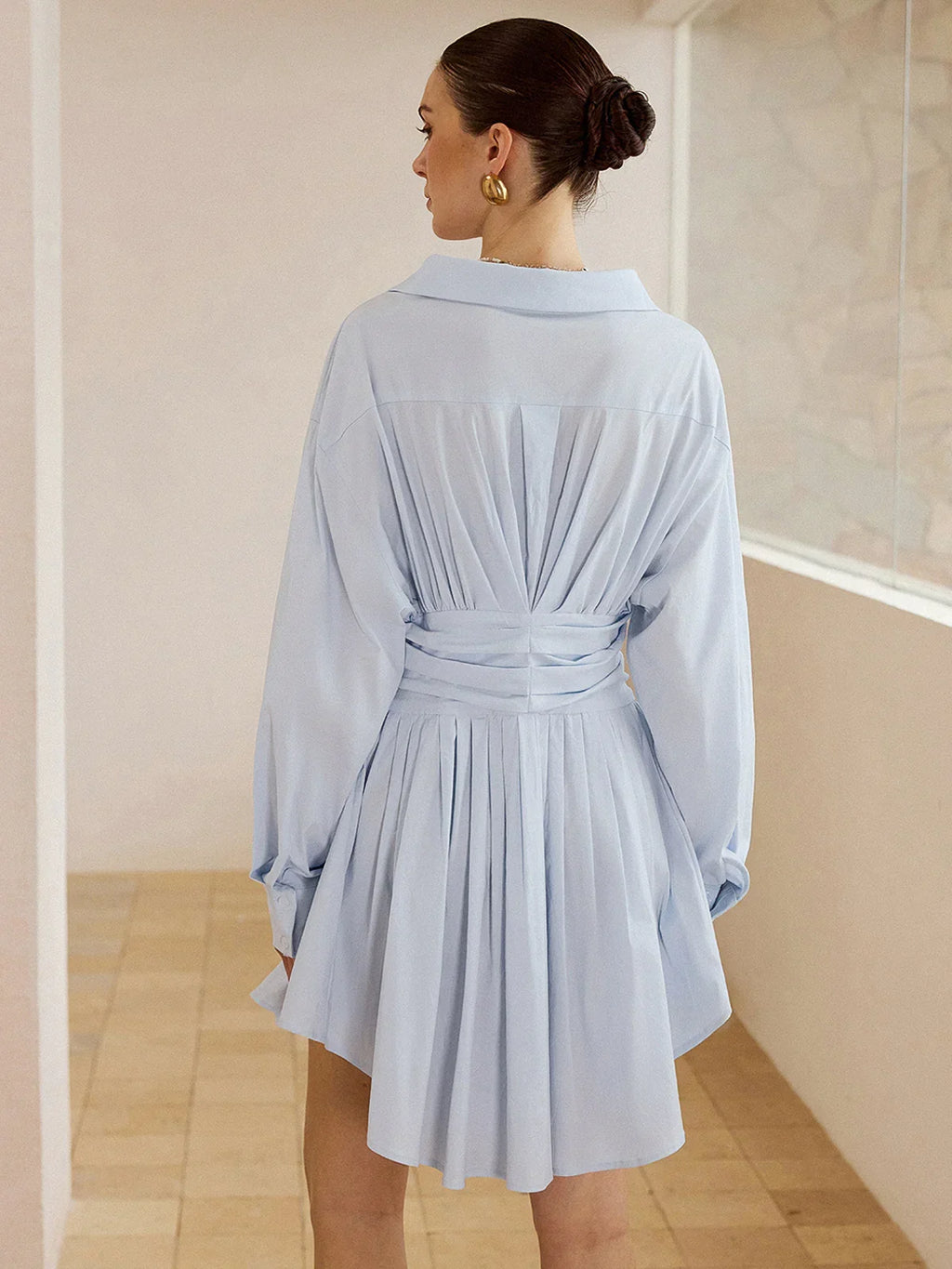 Pleated Shirt Mini Dress
