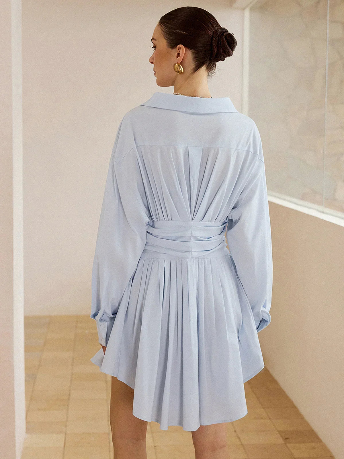 Pleated Shirt Mini Dress
