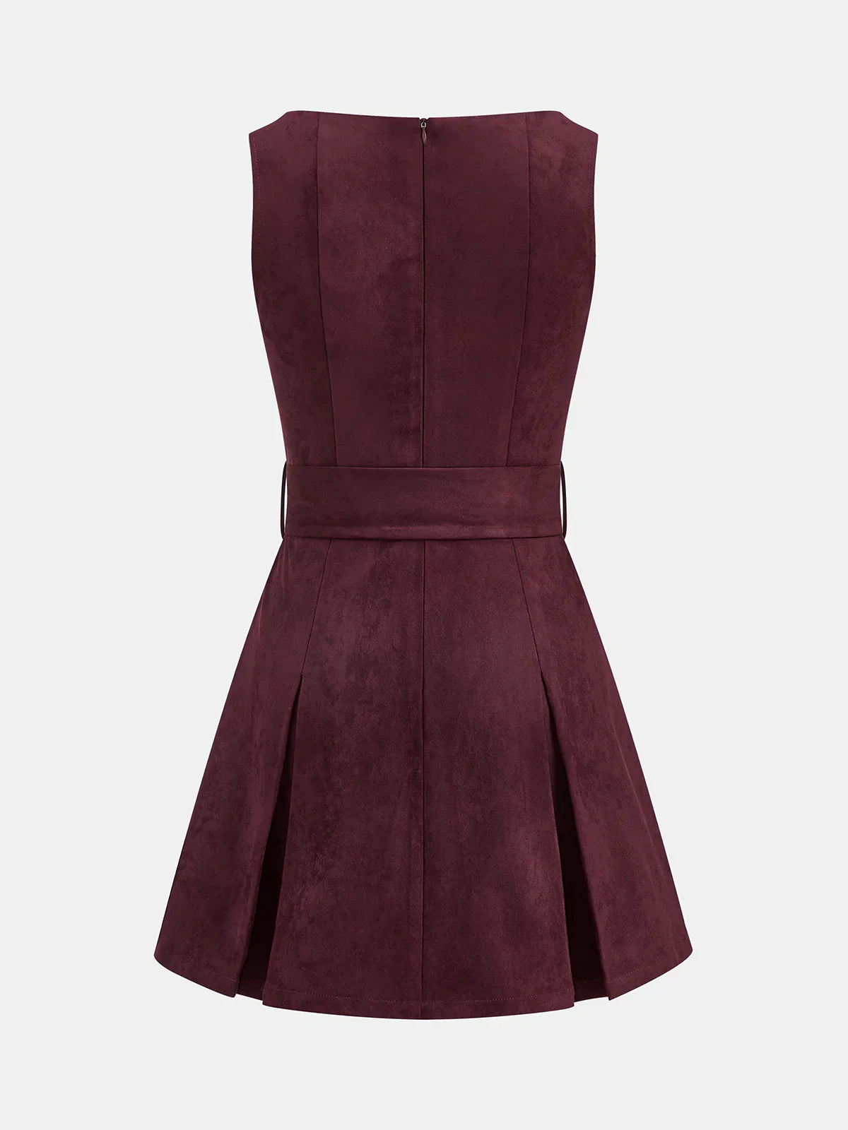 Belted Suede Pleated Mini Dress