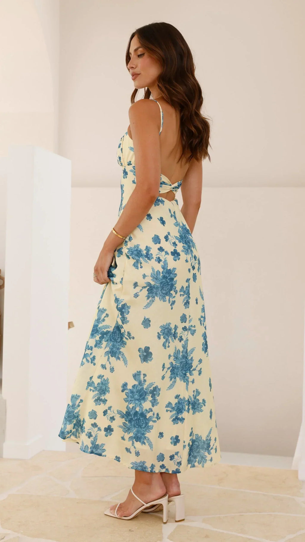 Margie Midi Dress - Yellow / Blue Floral
