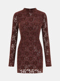 Lace-Jacquard Long-Sleeve Mini Dress
