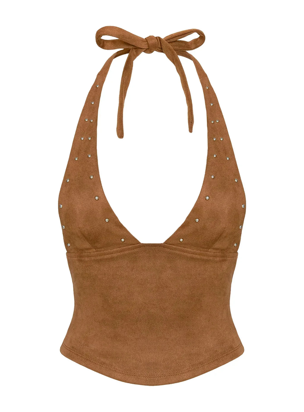Upgraded Stud Detail Faux Suede Top Brown