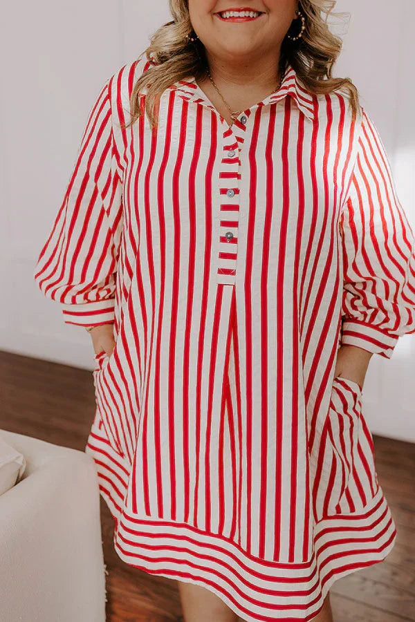 Charleston Charm Stripe Mini Dress in Rose Curves