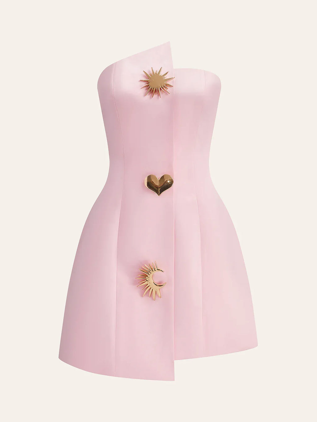 Satin Asymmetrical Embellished Strapless Dress