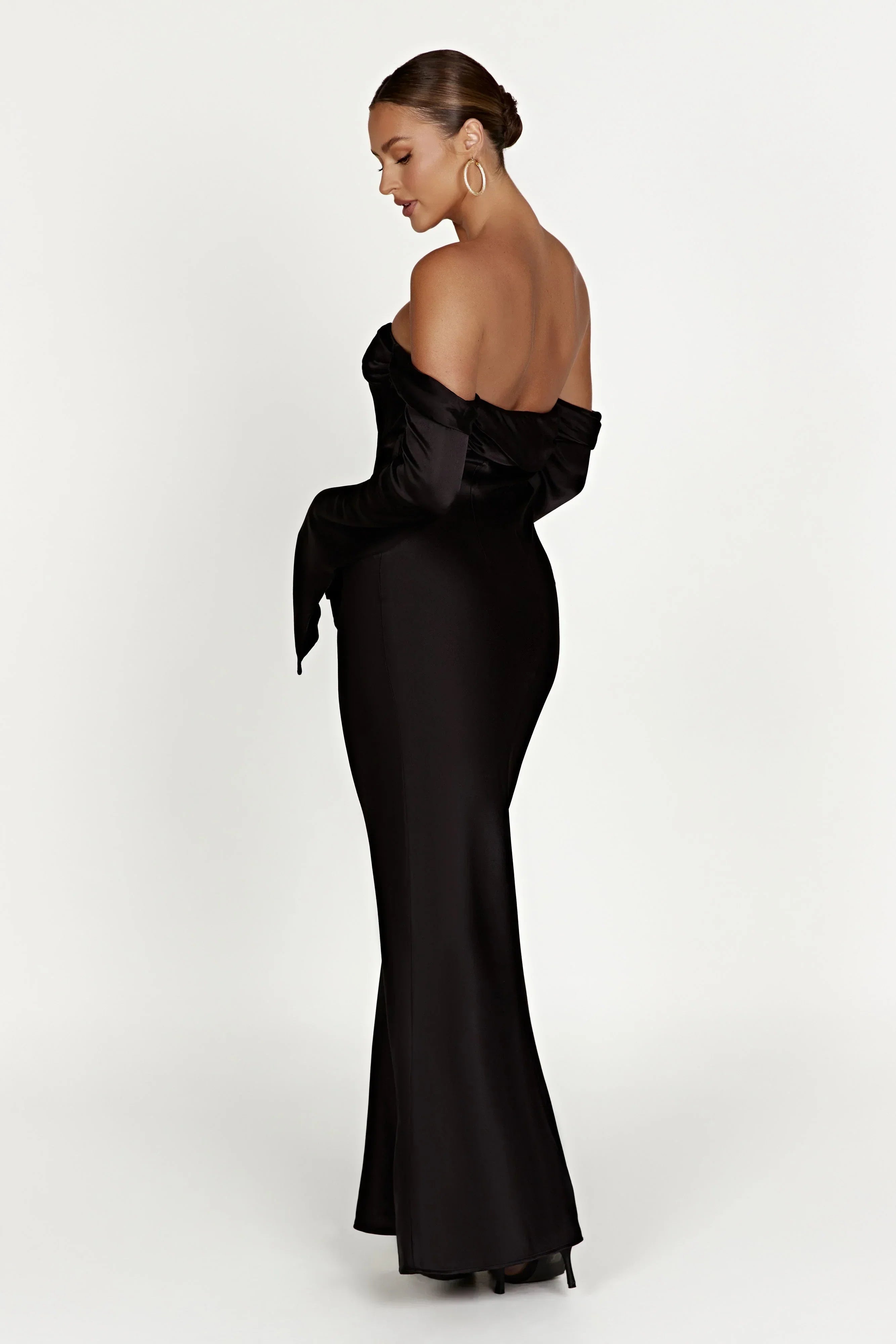 Giselle Off Shoulder Cowl Neck Maxi Dress - Black