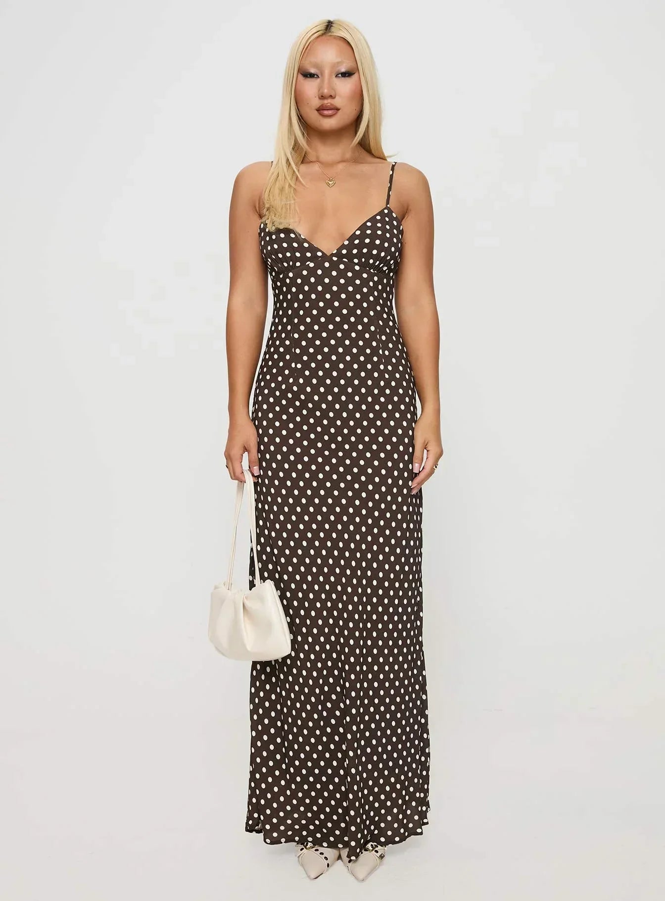 Jorjana Polka Maxi Dress Brown / White