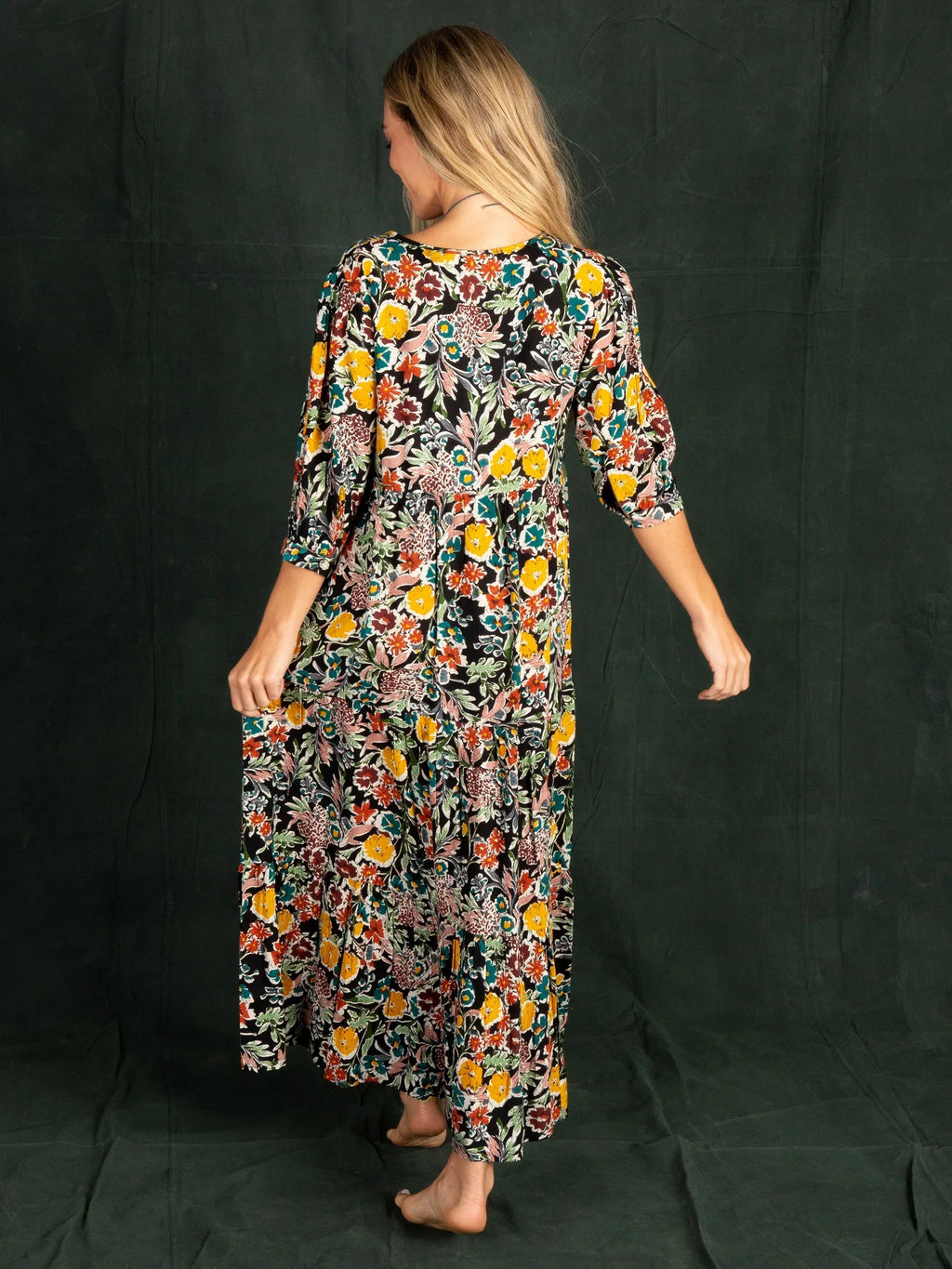 Sage V-Neck Maxi Dress - Gold Fall Floral