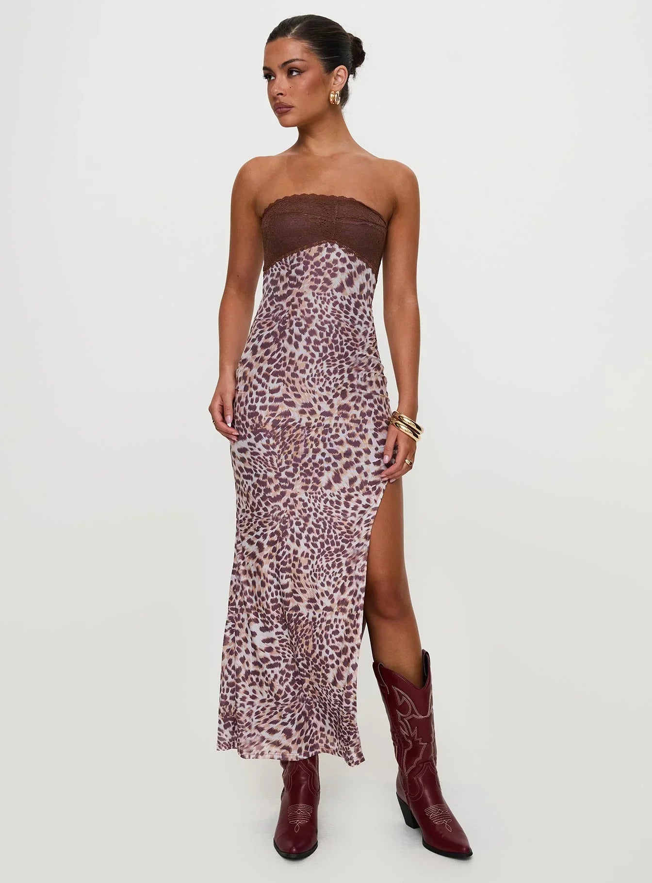 Raidein Strapless Maxi Dress Leopard