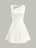 Asymmetric Neckline Flare Dress