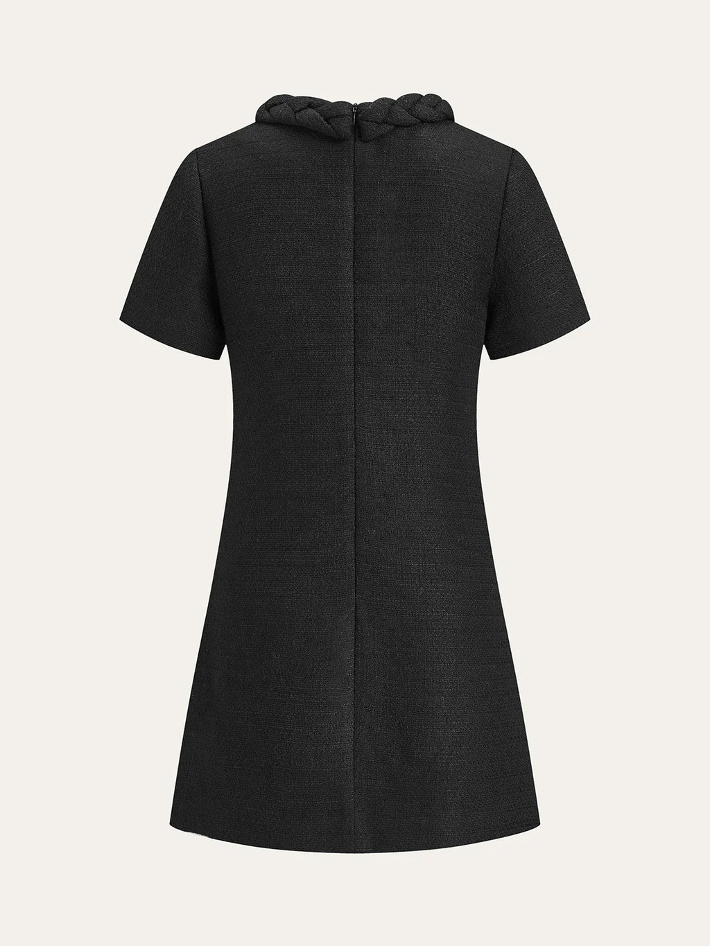 Tweed Braided Rope Collar Short Sleeve Dress