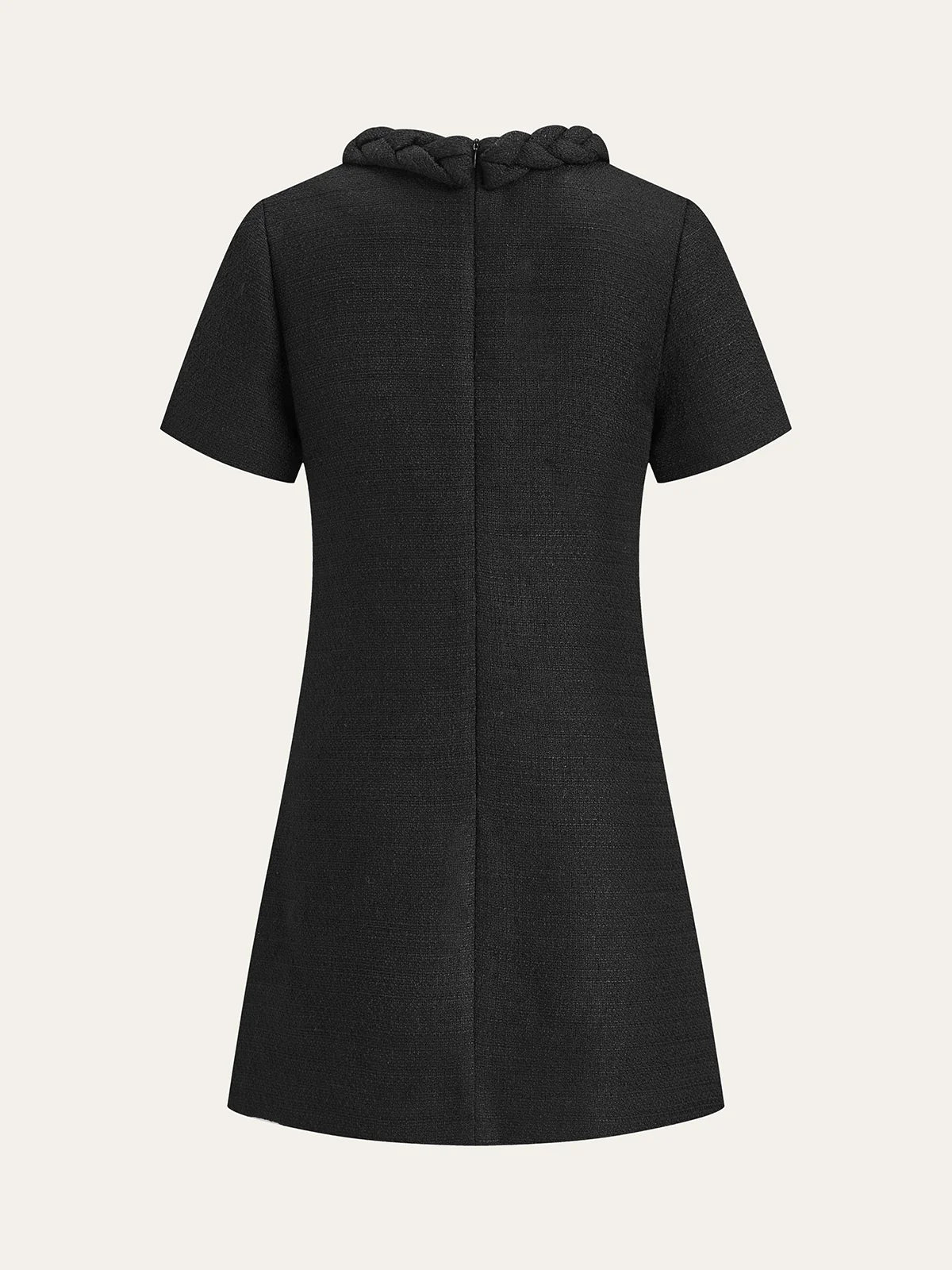 Tweed Braided Rope Collar Short Sleeve Dress