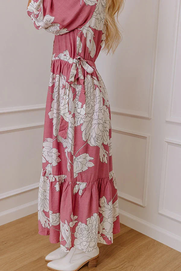 Bistro Bound Floral Midi Dress in Blush