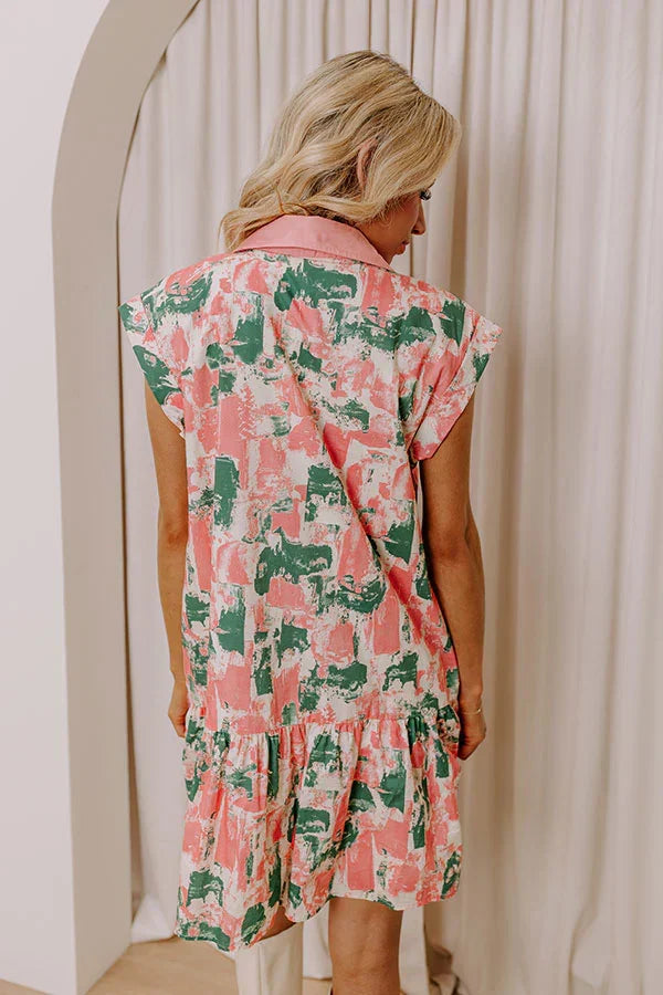 Artistic Flow Button Down Mini Dress in Green