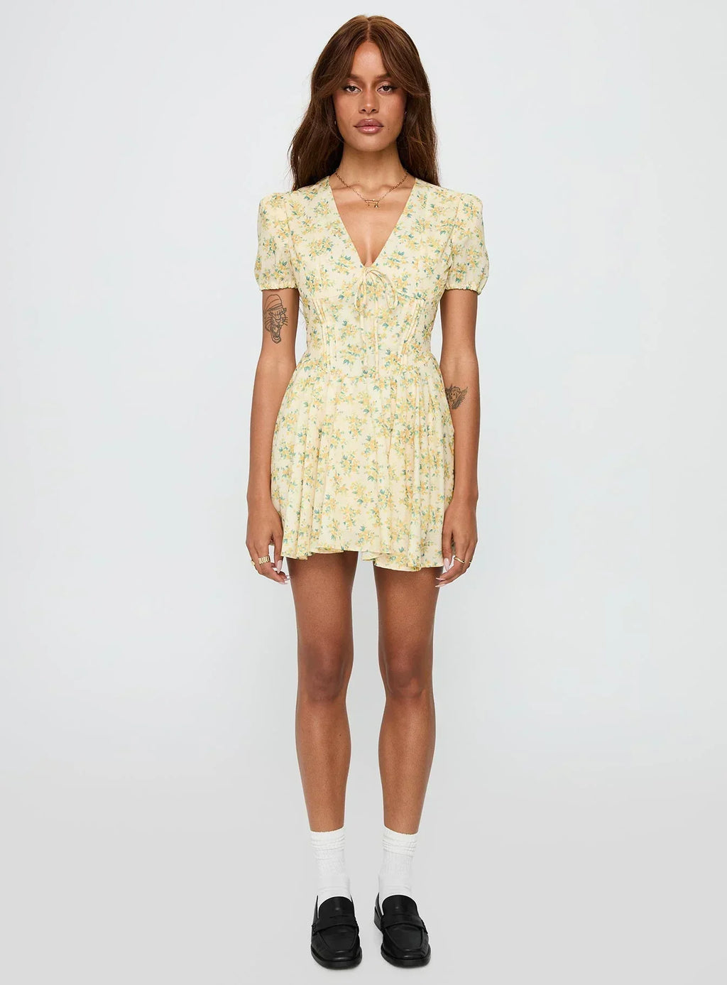 Ethelyn Mini Dress Yellow Floral