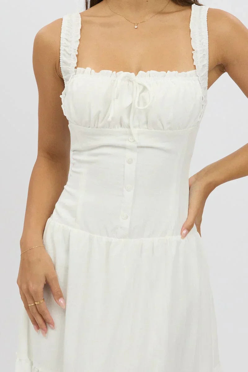 White Maxi Dress Drop Waist