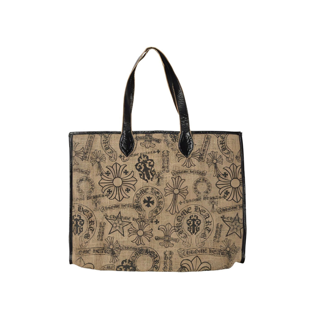 Chrome Hearts Women's All-Over Pattern Printed Straw and Leather Shopping Bag Tote Bags Handbag #77937